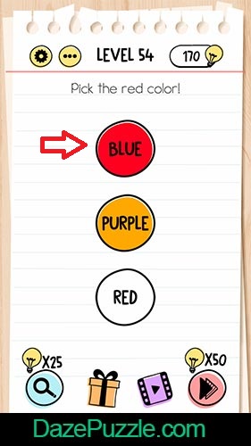 brain test level 54 pick the red color