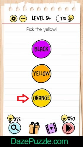 brain test level 54 pick the yellow color