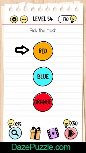 brain test level 54 pick the 'red' color