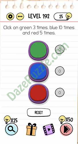 click on green 3 times blue 10 times and red 5 times brain test