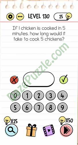 if 1 chicken is cooked in 5 minutes brain test