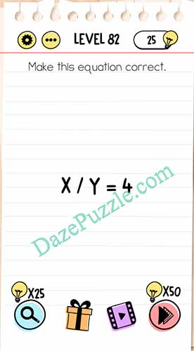 Brain Test Level 82 Make This Equation Correct Answer Daze Puzzle