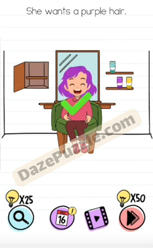 Brain Test Level 309 New She Wants A Purple Hair Answer Daze Puzzle