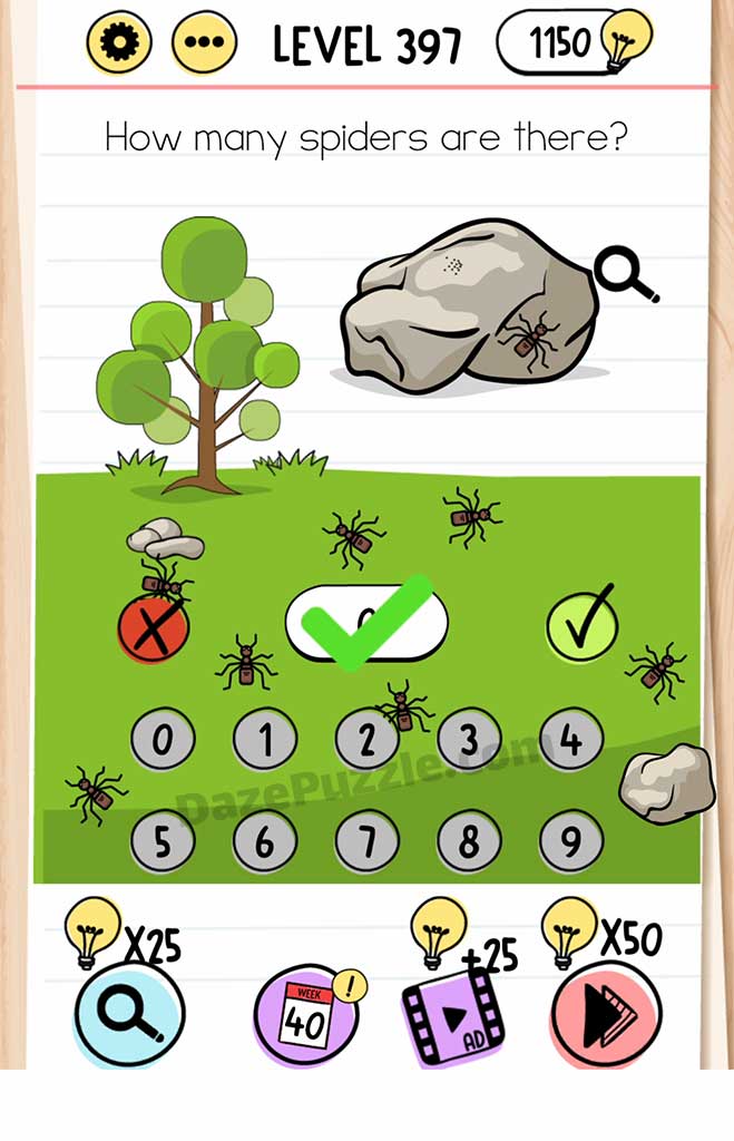 Brain Test Level 397 (NEW) How many spiders Answer - Daze Puzzle