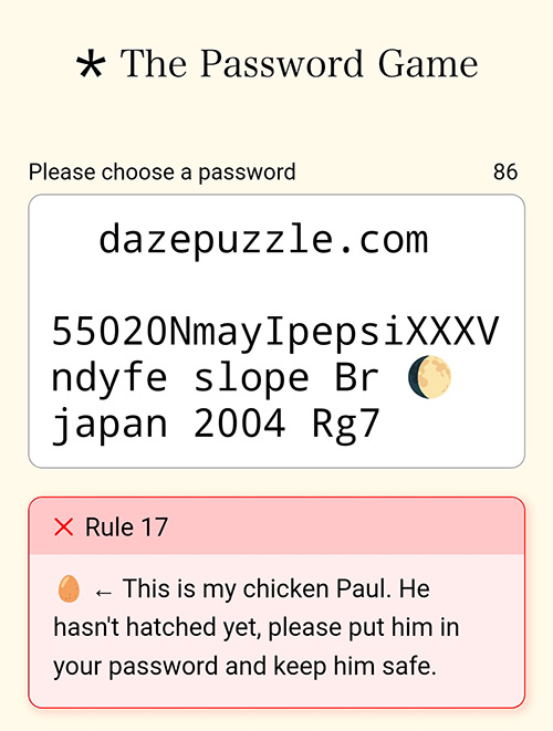 Password Game Rule 17 Paul the Chicken