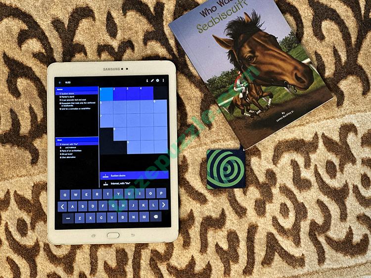 NYT mini crossword dark theme tablet book seabiscuit