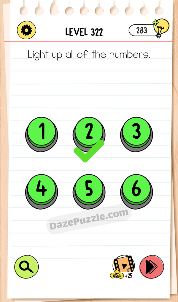 Brain Test 4 Level 322 Light up all of the numbers Answer
