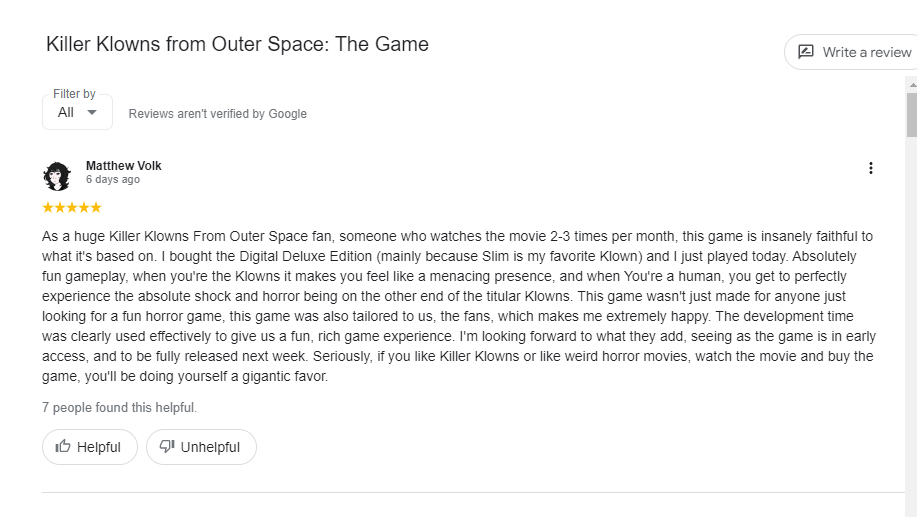 Killer Klowns from Outer Space: The Game feedback