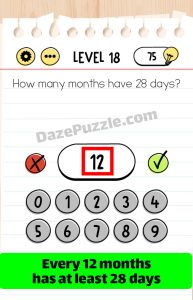 Brain Test Level 18 How many month have 28 days