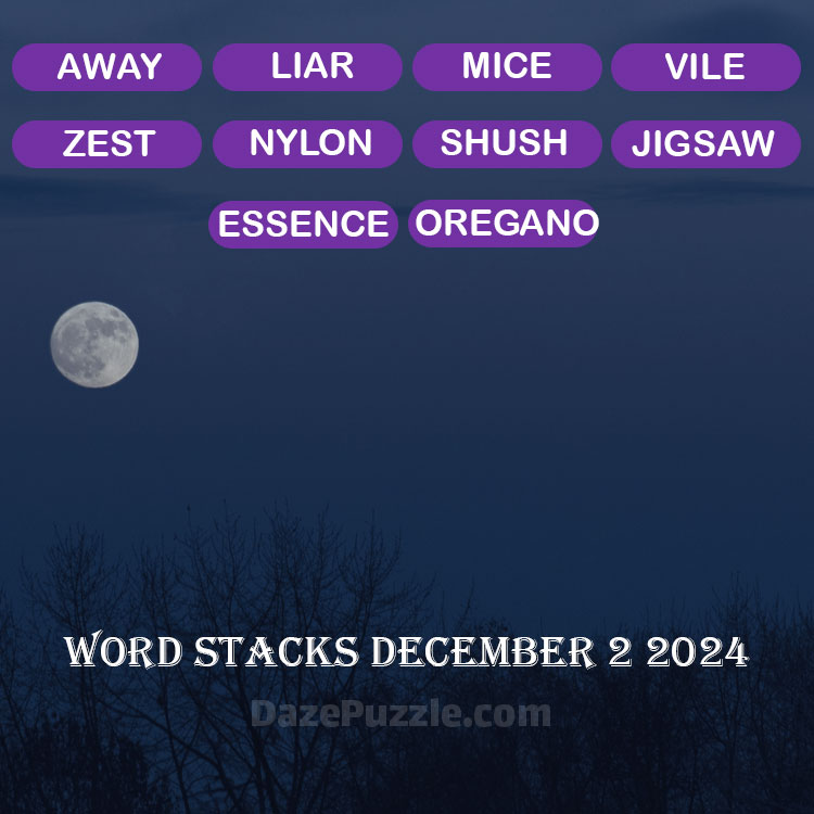 Word Stacks December 2 2024 Daily Puzzle Answer