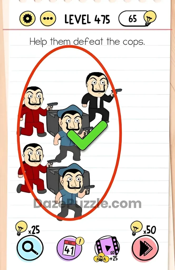 Brain Test Level 475 Help them defeat the cops