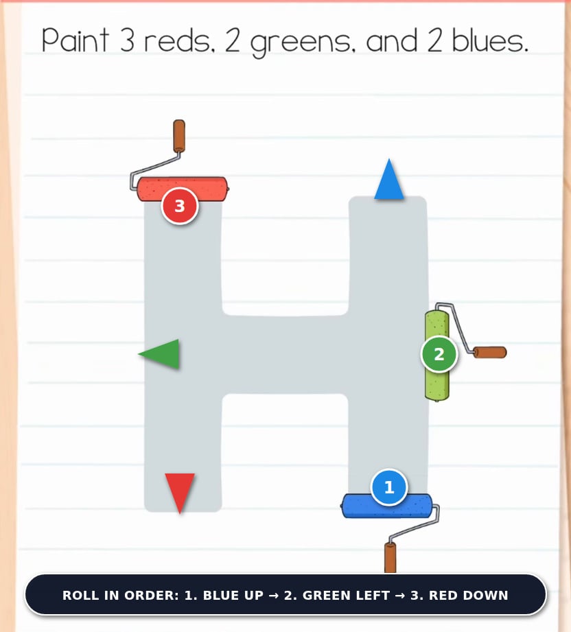 Brain Test Level 601 Roll in Order Blue Green Red