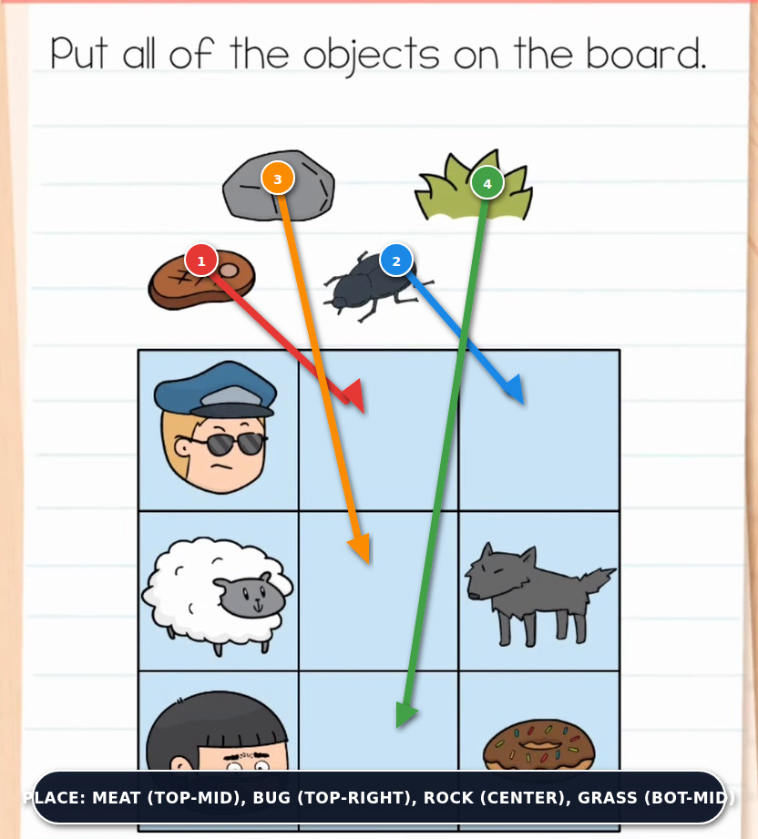 Brain Test Level 604 Place Objects on 3x3 Grid