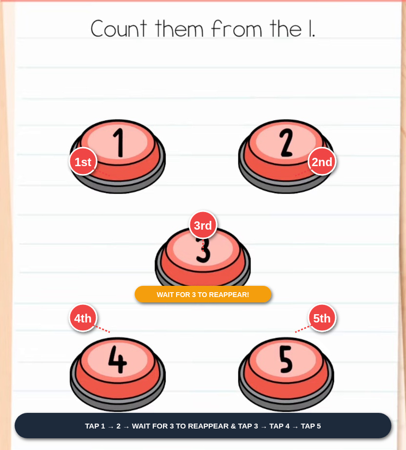 Brain Test Level 608 - Tap Numbers Order 1 to 5