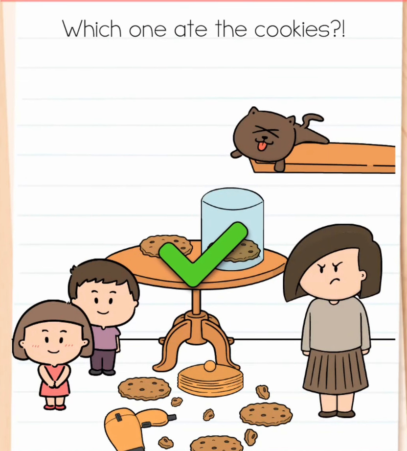 Brain Test Level 610 - Cat Ate Cookies Green Check