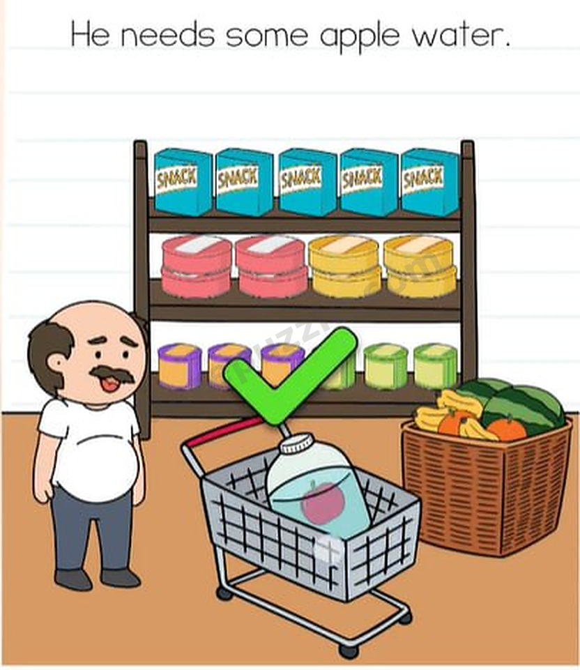 Brain Test Level 543 answer showing an apple in the bottle and green success check