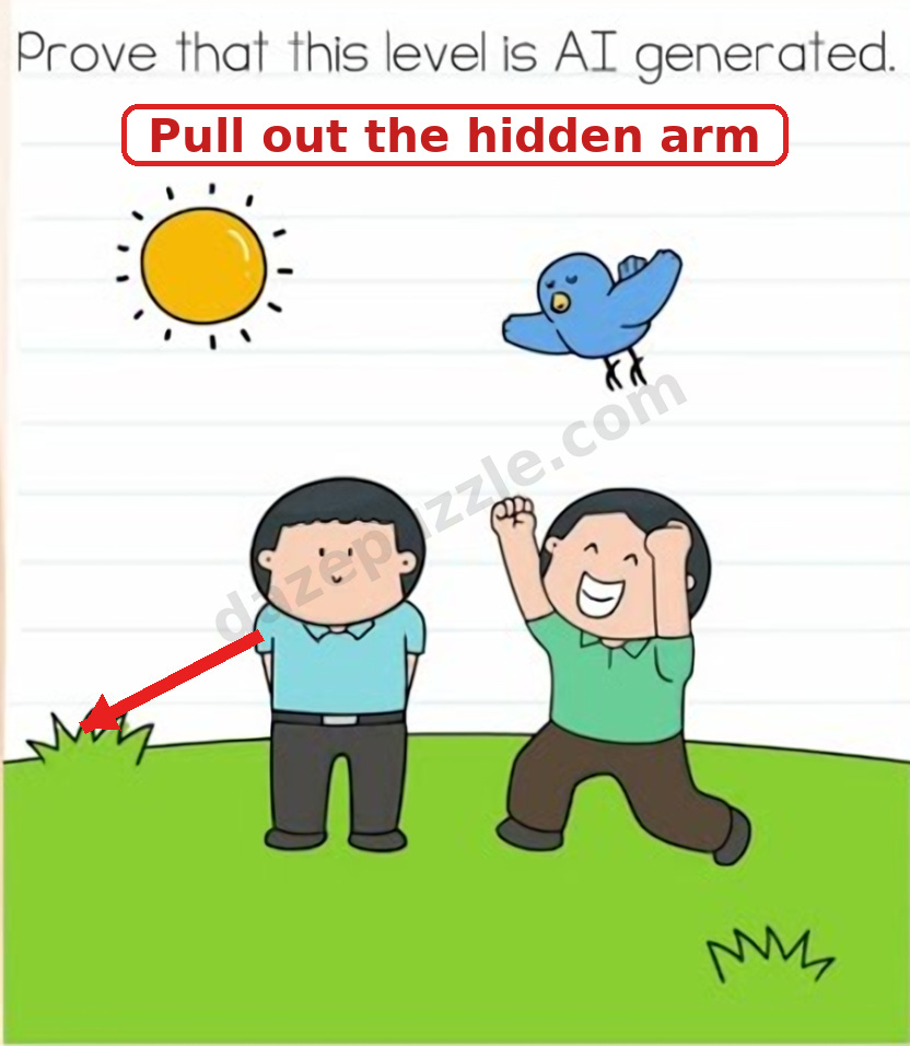Brain Test Level 545 hint labeled Pull out the hidden arm