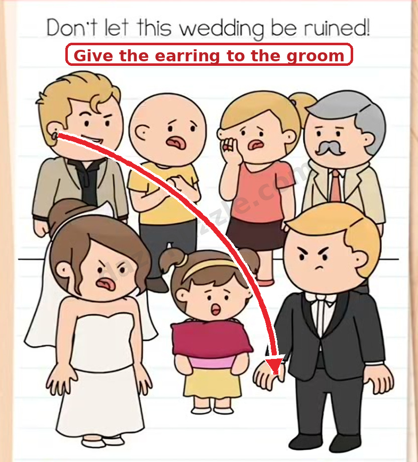 Brain Test Level 548 arrow from the blond man’s earring to the groom’s finger
