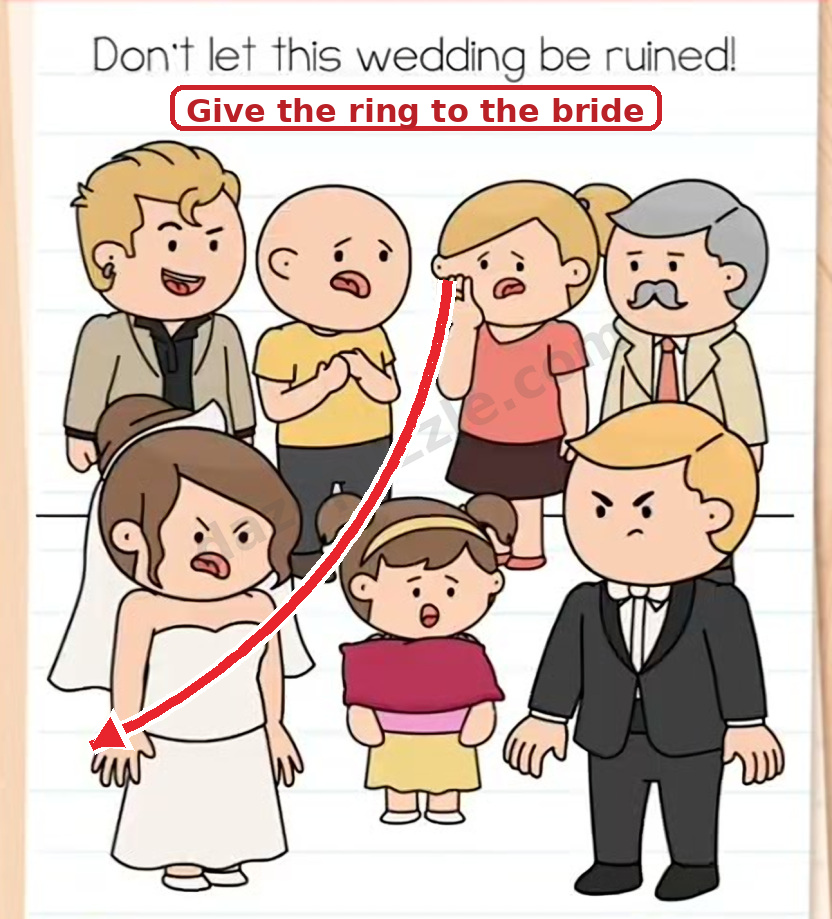 Brain Test Level 548 arrow from the blonde woman’s ring to the bride’s finger