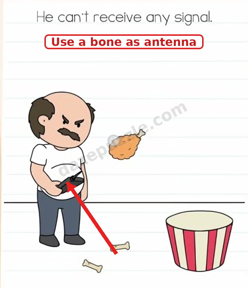 Brain Test Level 549 hint labeled Use a bone as antenna