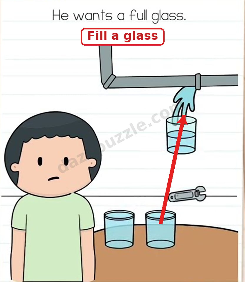 Brain Test Level 550 hint labeled Fill a glass
