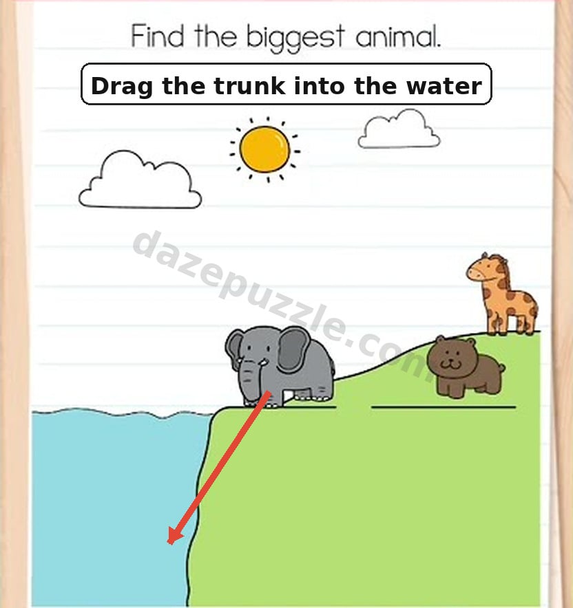 Drag the elephant trunk into the water in Brain Test Level 551