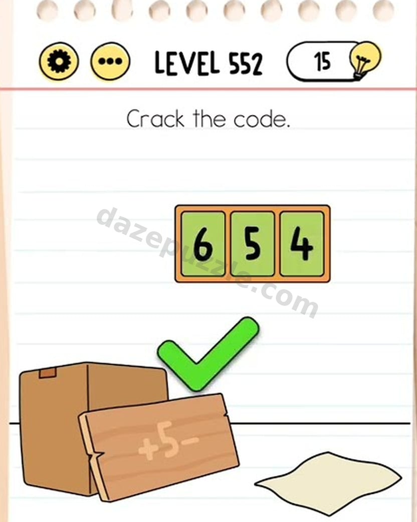 Brain Test Level 552 code 654 answer with green success check