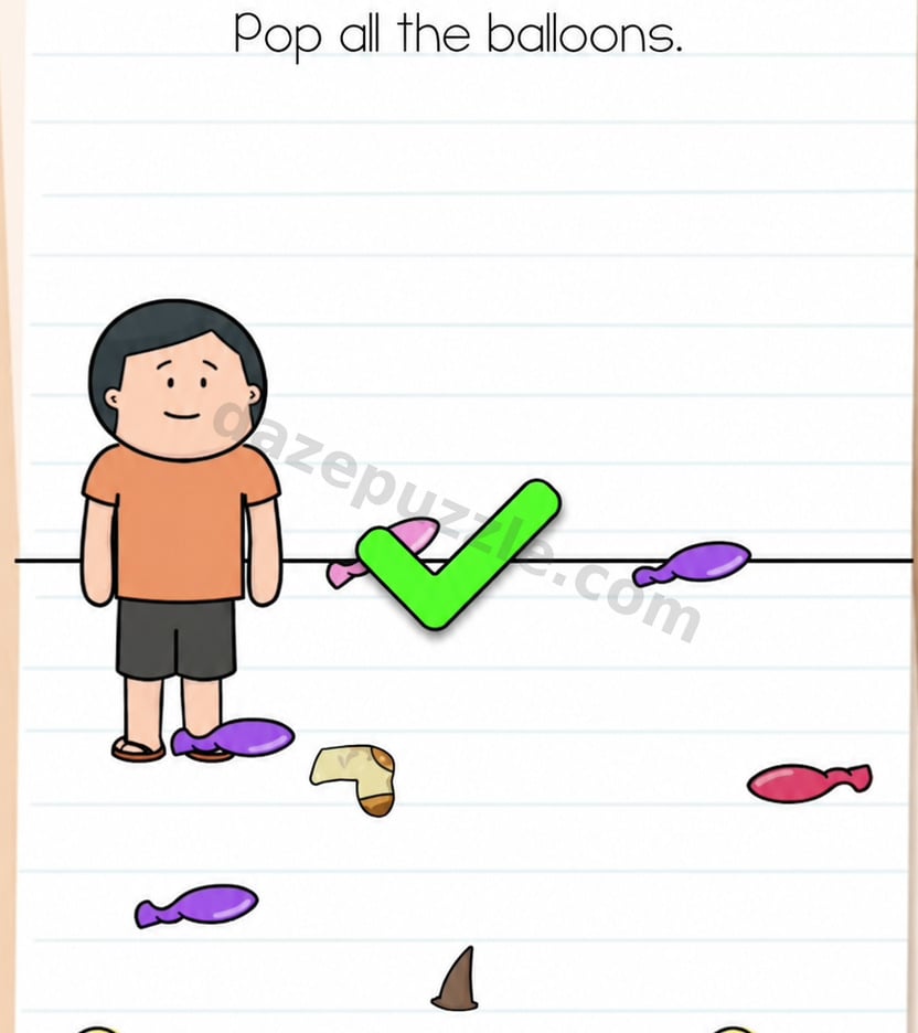 Brain Test Level 553 all balloons popped with green success check