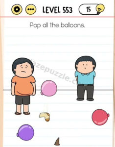 Brain Test Level 553 Pop all the balloons initial puzzle