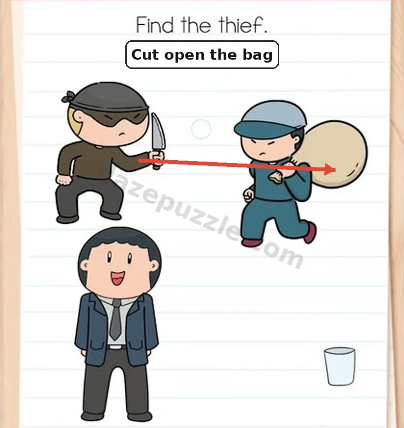 Use the knife to cut open the sack in Brain Test Level 554