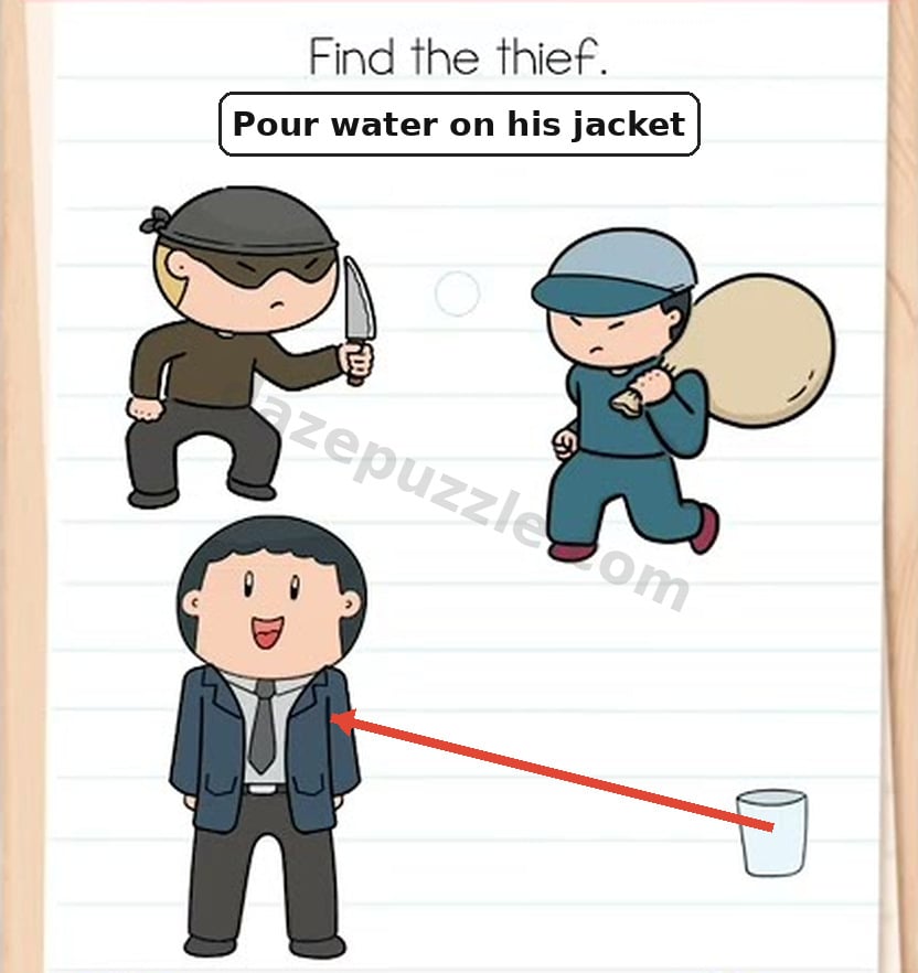 Pour water onto the suited man jacket in Brain Test Level 554