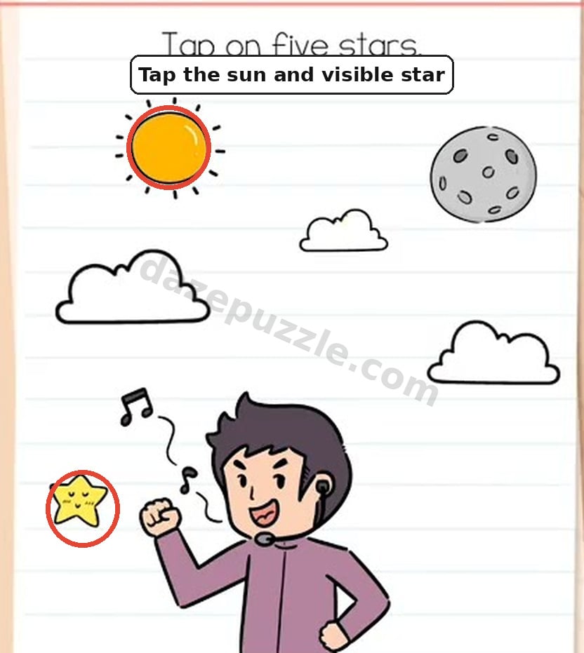 Tap the sun and visible yellow star in Brain Test Level 556