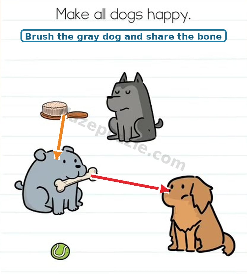 Brain Test Level 557 short arrow from the brush to the gray dog