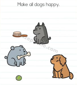 Brain Test Level 557 Make all dogs happy puzzle in its untouched starting state