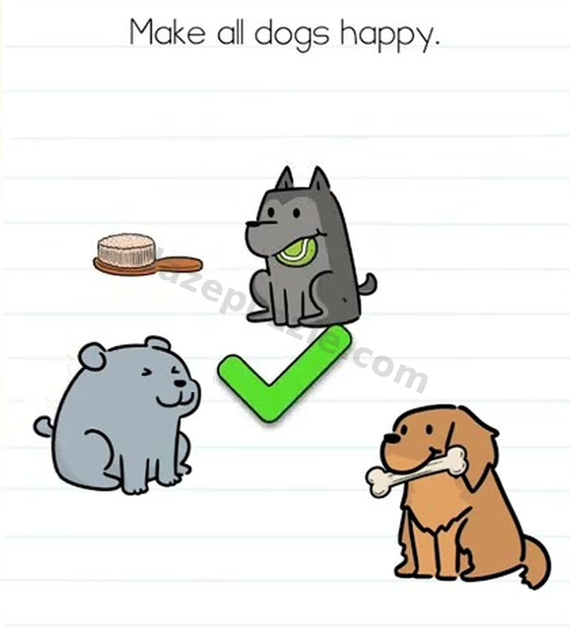 Brain Test Level 557 answer showing all three happy dogs and the native green success check