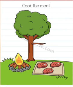 Brain Test Level 559 Cook the meat puzzle with tree, fire and three raw steaks
