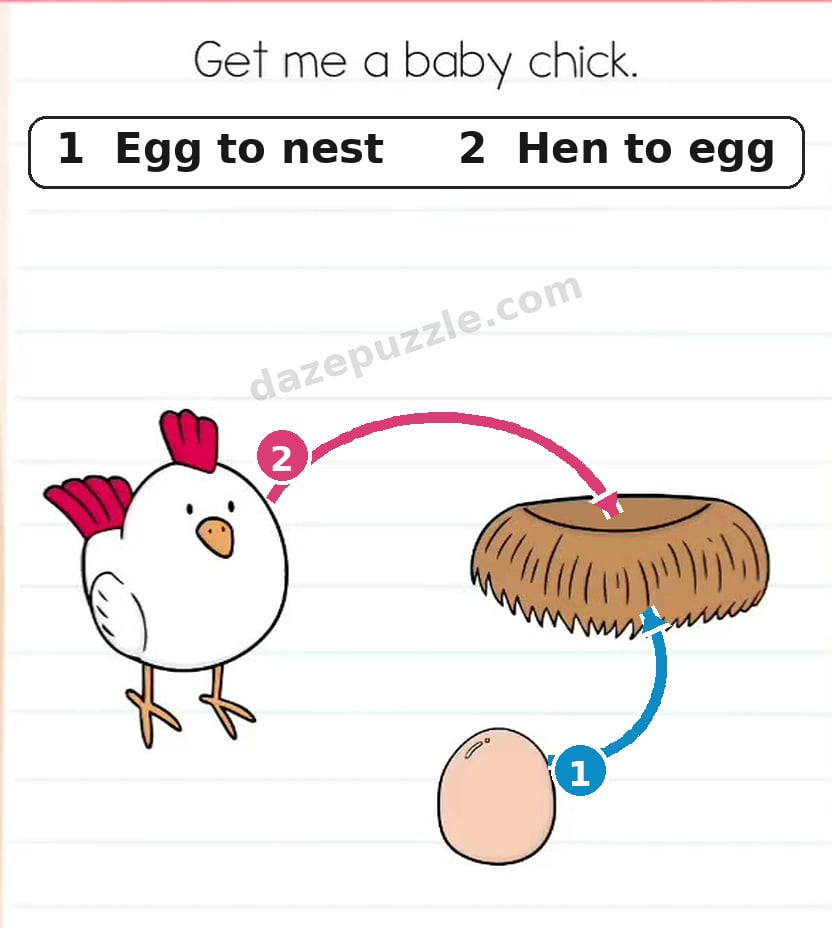 Brain Test Level 561 hint showing the egg moved to the nest and the hen moved onto it