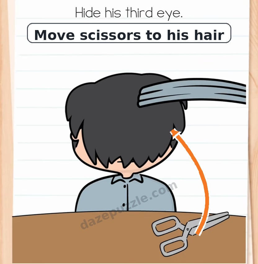 Brain Test Level 563 second step moving the scissors to his hair