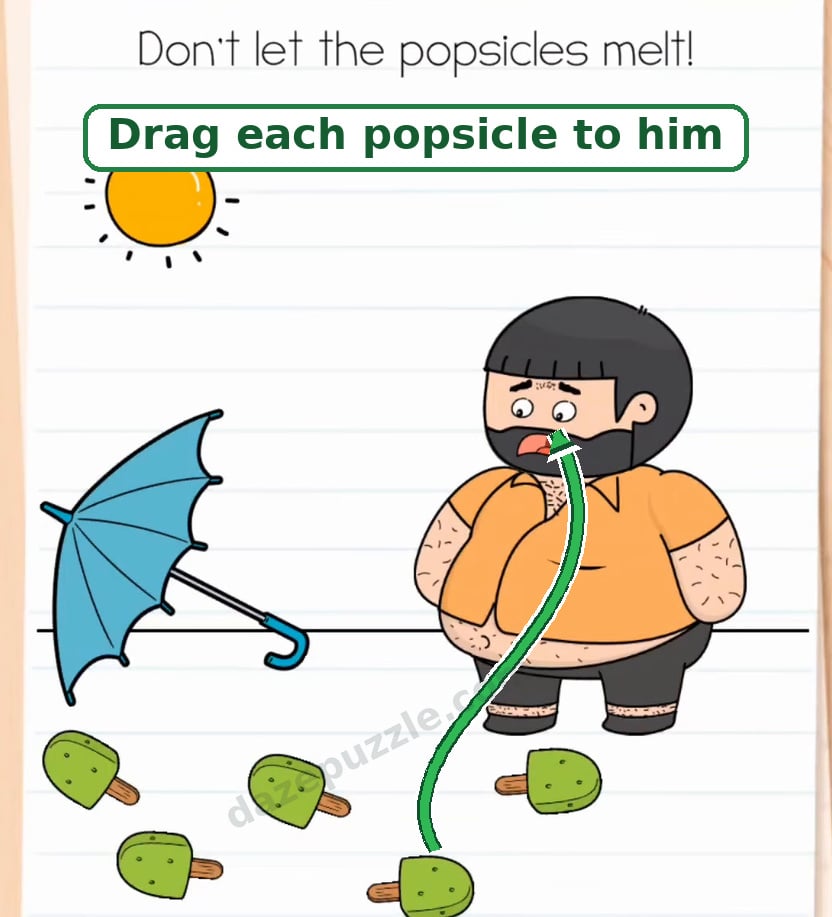 Brain Test Level 564 hint showing the popsicles moved onto the man