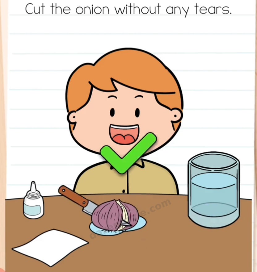 Brain Test Level 565 answer showing the cut onion and green success check