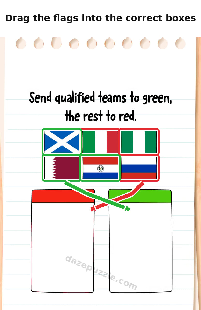 Brain Test Level 566 hint showing teams sorted into the red and green boxes