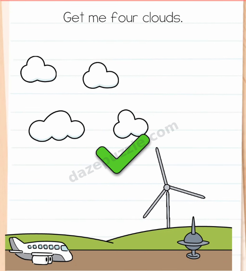 Brain Test Level 571 solved with four clouds and the authentic green success check