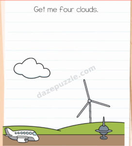 Brain Test Level 571 initial puzzle with one cloud, an airplane, a wind turbine, and an antenna