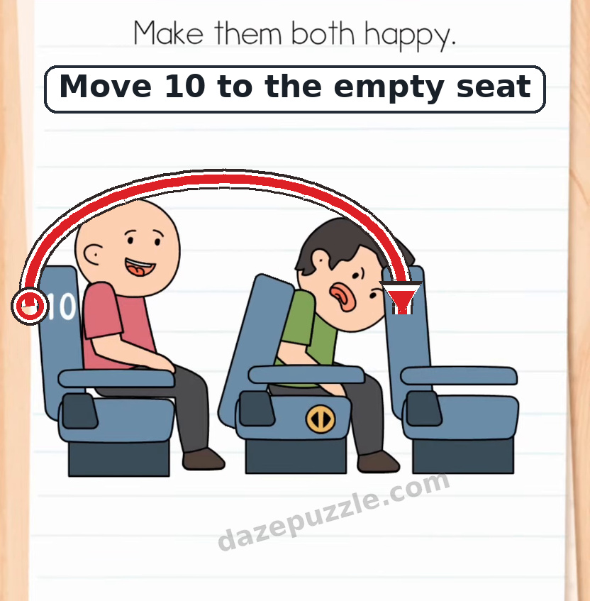 Brain Test Level 573 second step moving number 10 from the left seat to the empty right seat