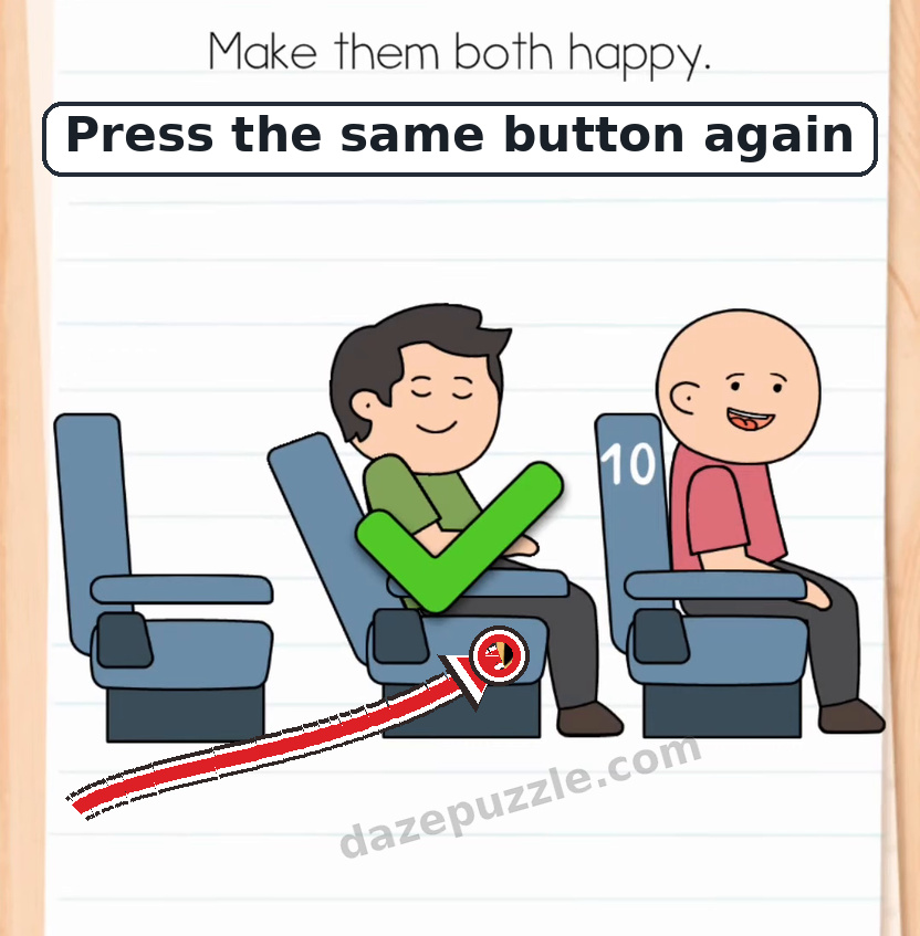 Brain Test Level 573 solved after pressing the same seat button again with the authentic green check visible