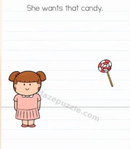 Brain Test Level 574 initial puzzle with a girl waiting for the candy