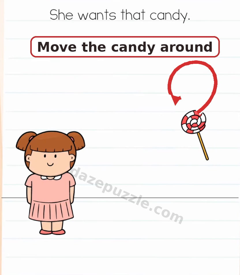 Brain Test Level 574 first action showing the candy moved around to lure the crow down