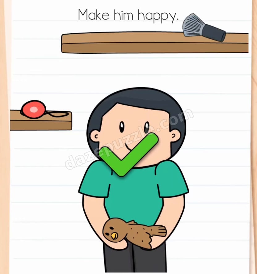 Brain Test Level 577 solved with the comforted bird and authentic green check