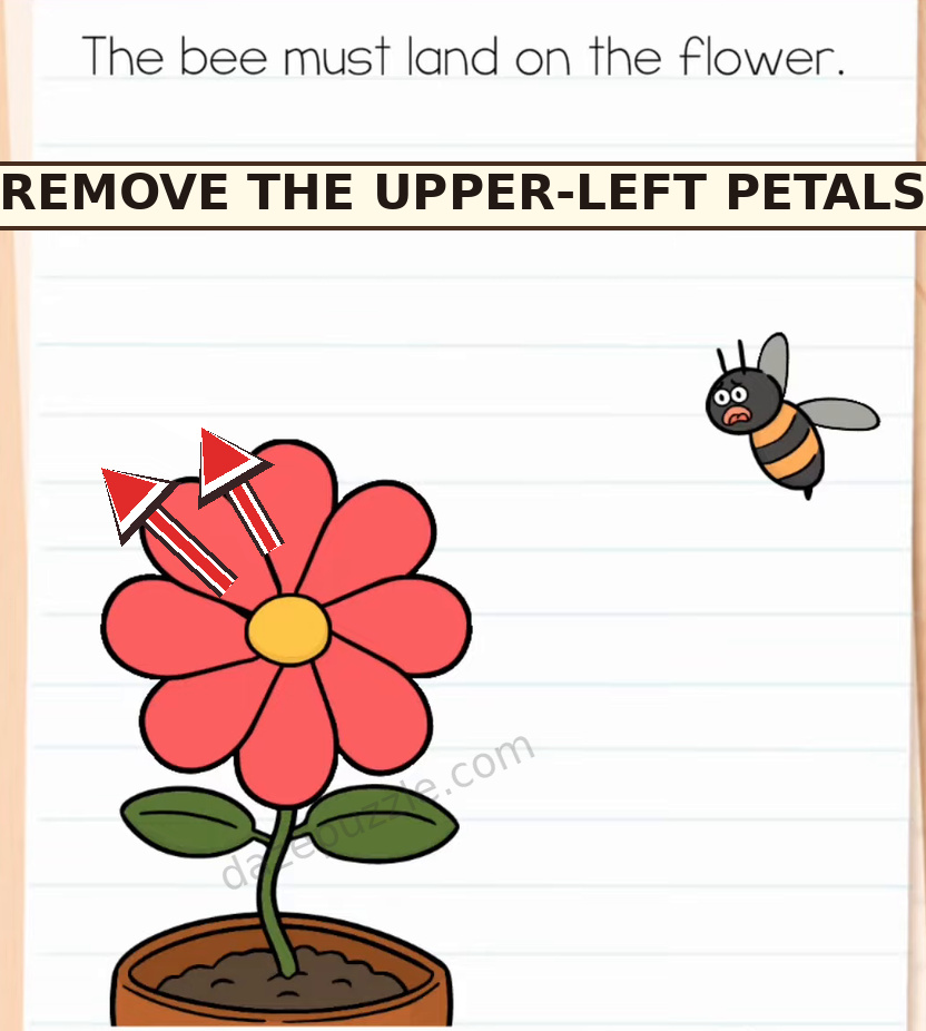 Brain Test Level 578 answer step showing upper-left flower petals being removed