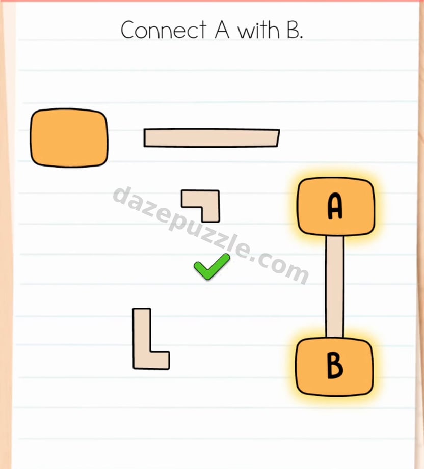 Brain Test Level 580 solved with A connected to B by the straight pipe and the authentic green check
